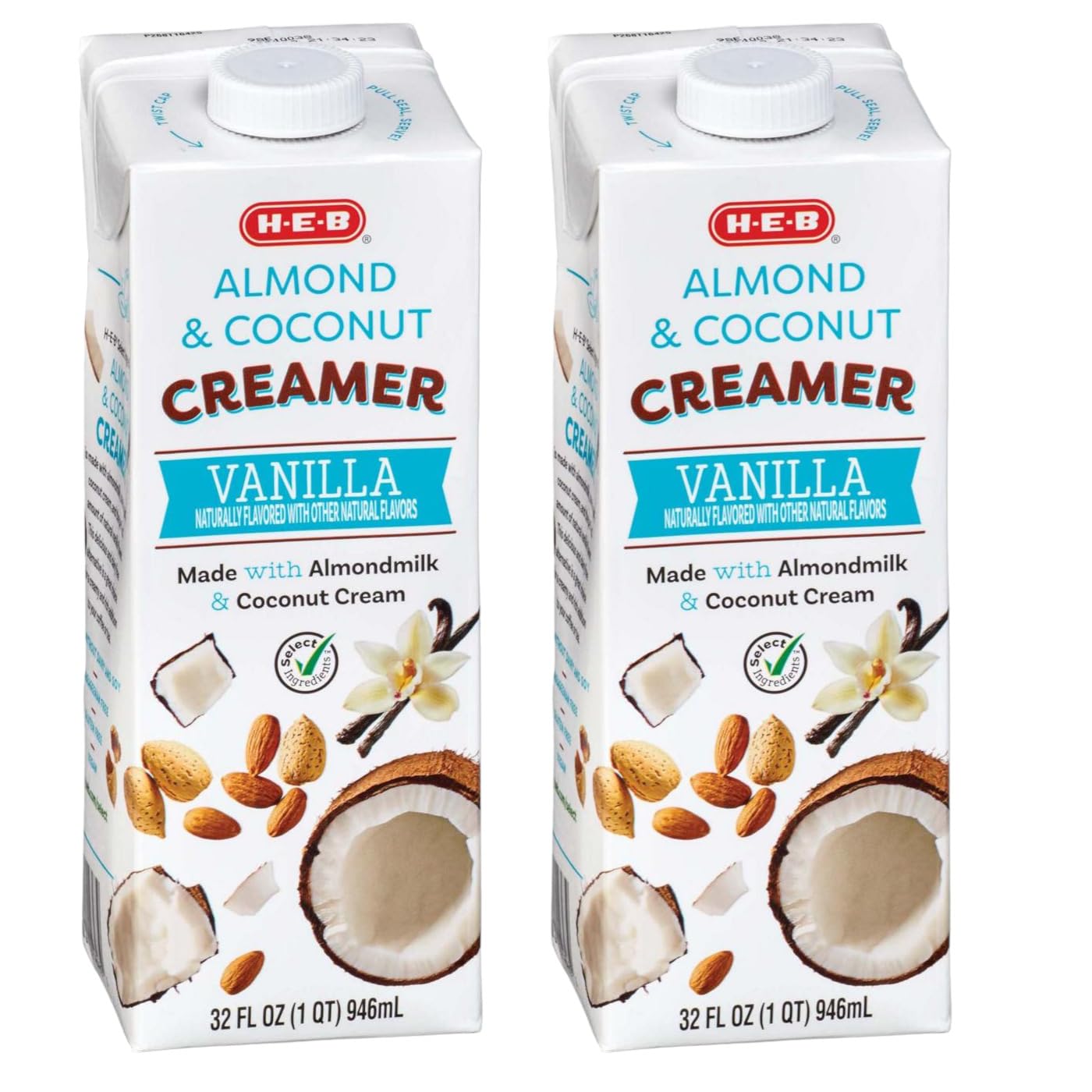 H‑E‑B Almond & Coconut Liquid Coffee Creamer 32 oz (Pack of 2) (Vanilla)