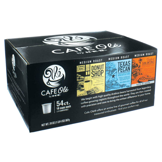 Cafe Ole Variety Pack Taste San Antonio, Texas Pecan, Donut Shop 54 Single Serve K-cups by HEB