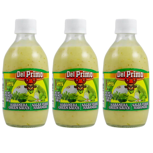 Del Primo Salsa Habanera Verde Habanero Green Sauce 10.5oz Bottle (Pack of 3)