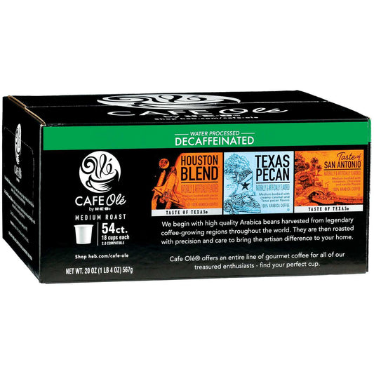 Cafe Ole Variery Pack DECAF Texas Pecan, Houston Blend, Taste of San Antonio 54 Single Serve K-cups by HEB