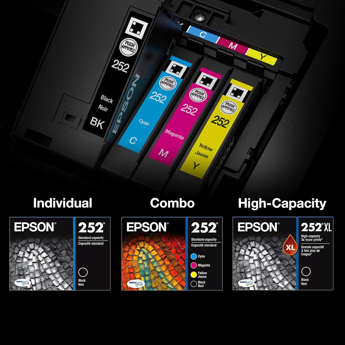 NEW Genuine EPSON 252XL High-Capacity BLACK INK CARTRIDGE + COLOR INK