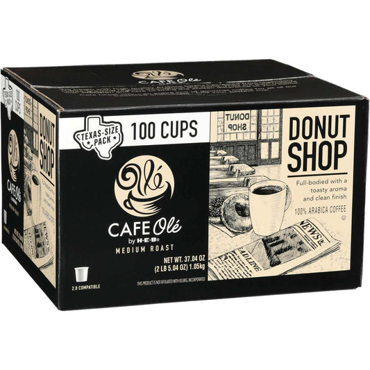 HEB CAFE Ole Donut Shop Coffee Single Serve Cups 100 ct