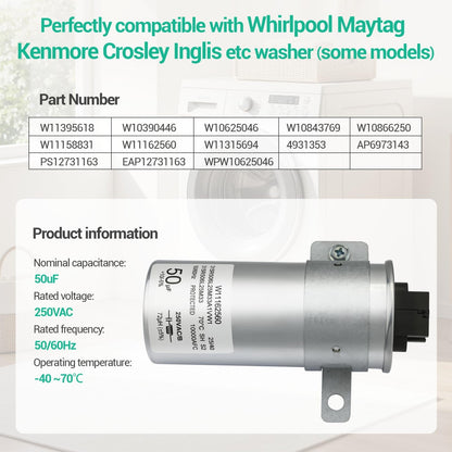 For Whirlpool Washer Capacitor W11395618 W11162560 W10390446 W11158831