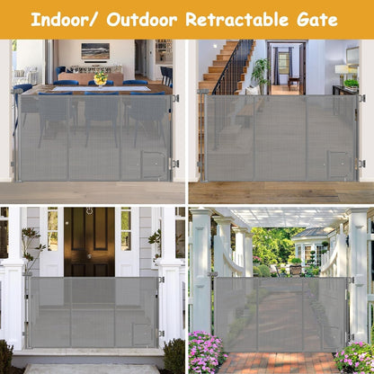 Retractable Baby Gate 33" Tall with Cat Door Extra Wide Mesh Dog Gate for Stairs