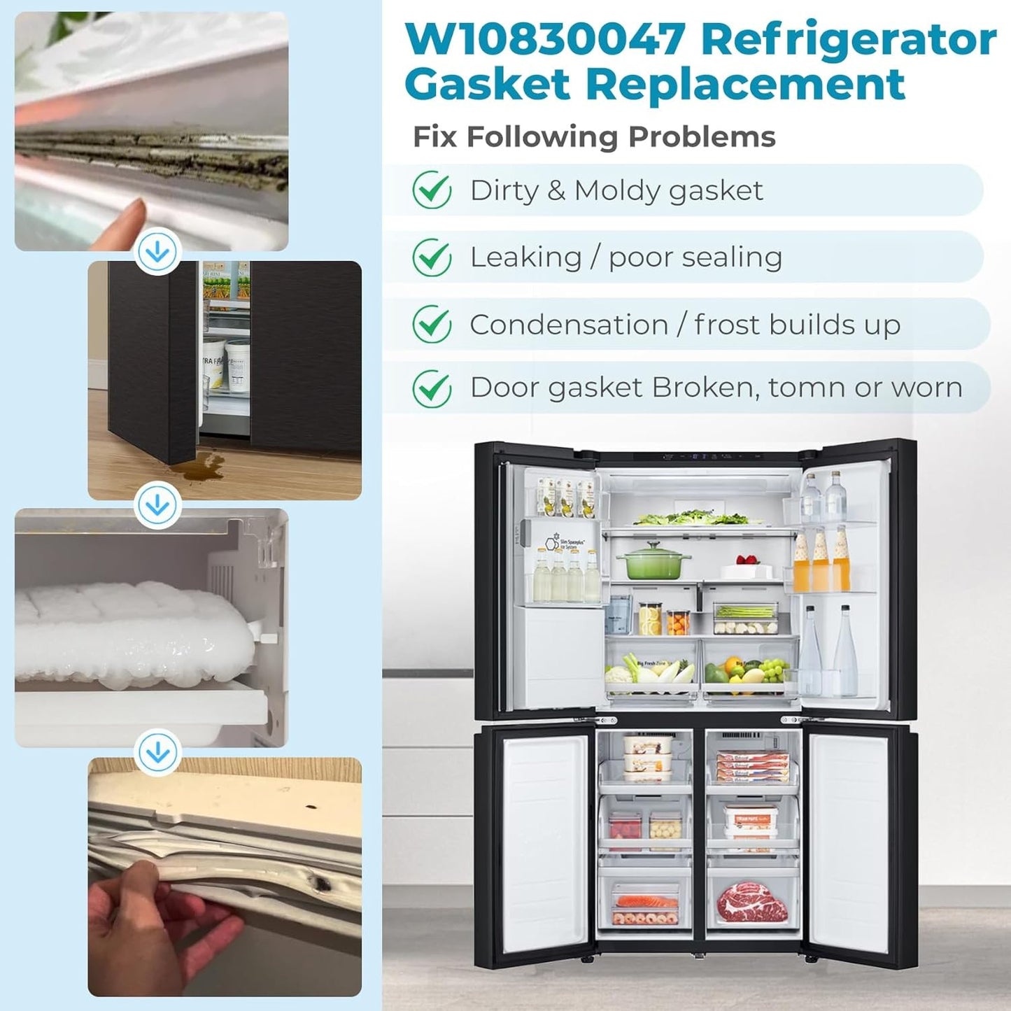 W10830047 Refrigerator Door Gasket Fits Whirlpool JennAir KitchenAid 42.91x16.93