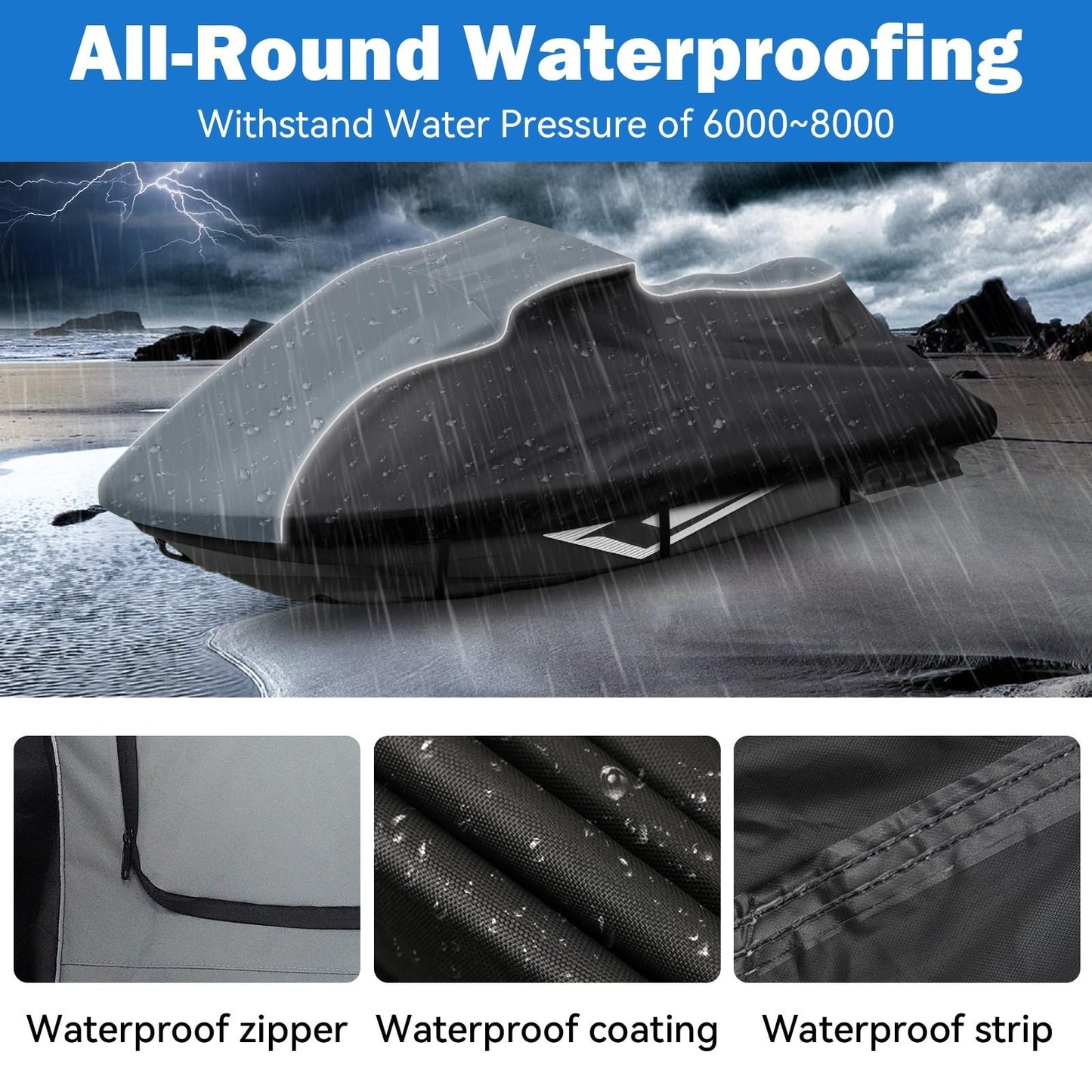 Justhunder Jet Ski Cover Waterproof Storage Fit for Yamaha WaveRunner VX Cruiser
