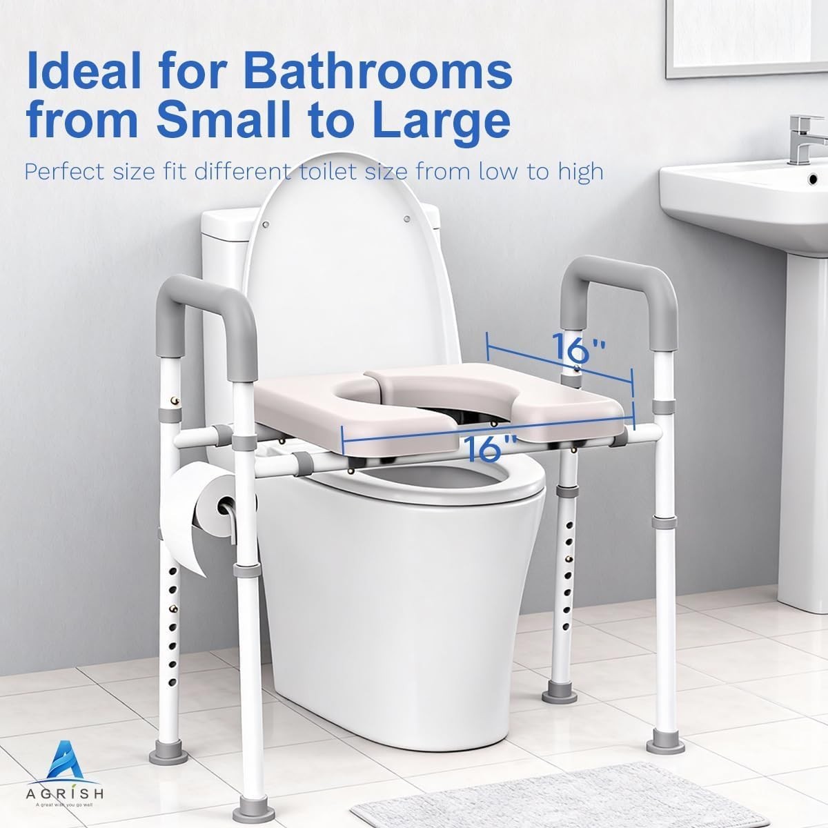 Raised Toilet Seat with Handles Height & Width Adjustable Fits Any Toilet 400 lb