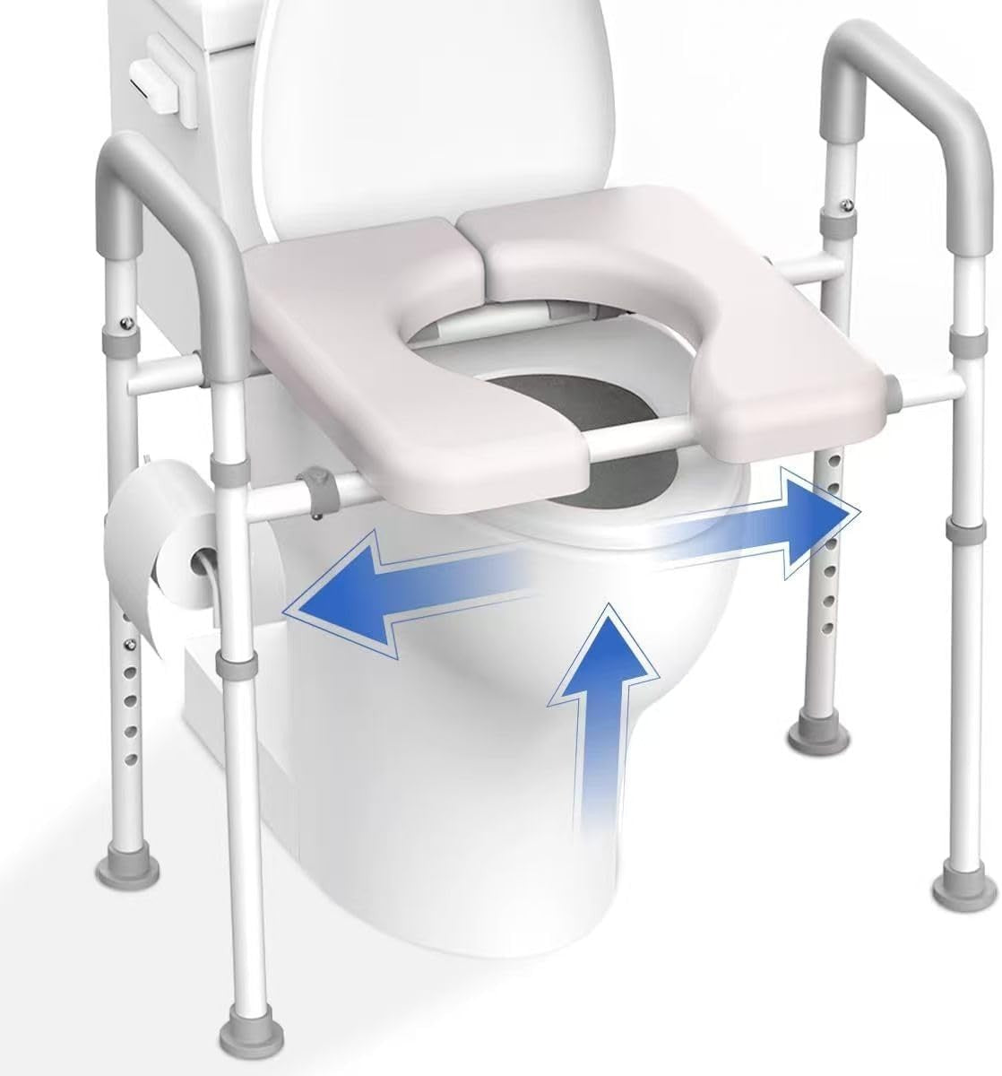 Raised Toilet Seat with Handles Height & Width Adjustable Fits Any Toilet 400 lb