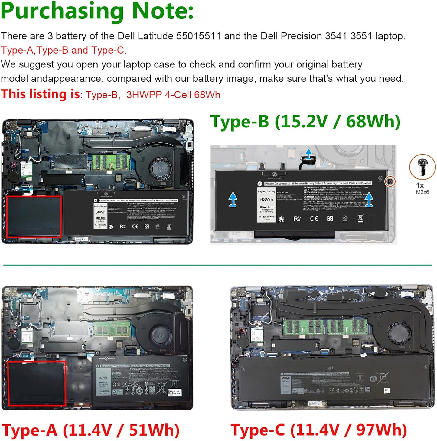 3HWPP Laptop Battery for Dell Latitude 5401 5410 5411 5501 5510 5511 Precision