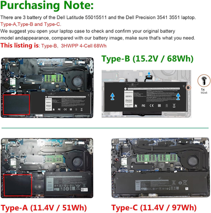 3HWPP Laptop Battery for Dell Latitude 5401 5410 5411 5501 5510 5511 Precision