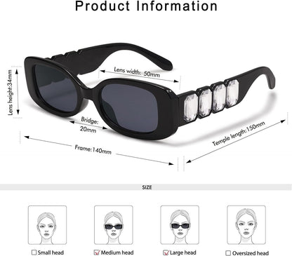 Trendy Retro Rectangle Sunglasses AP3653 - UV400, Unisex, Jewel Accents