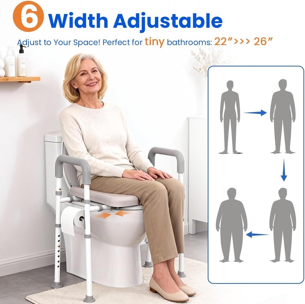 Raised Toilet Seat with Handles Height & Width Adjustable Fits Any Toilet 400 lb