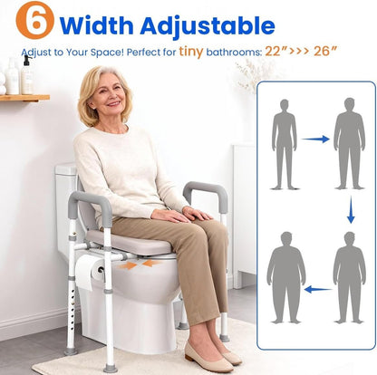 Raised Toilet Seat with Handles Height & Width Adjustable Fits Any Toilet 400 lb