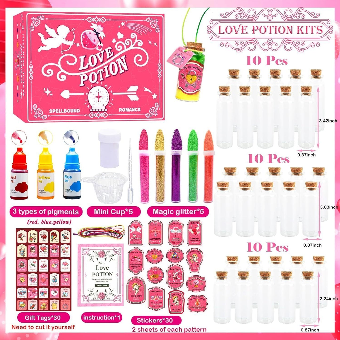 110 Pcs Friendship Love Potion Kits Valentines Day Decorations with Love Potion