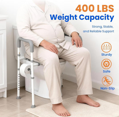 Raised Toilet Seat with Handles Height & Width Adjustable Fits Any Toilet 400 lb