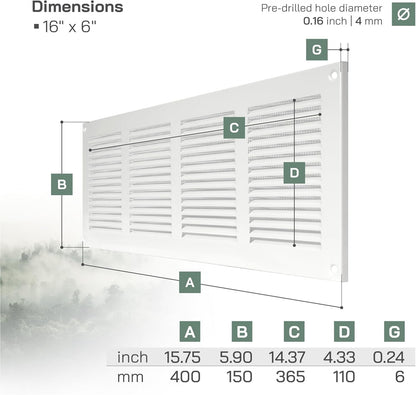 16x6 Air Return Grill with Pest Guard Screen Metal HVAC Vent Cover White -3 pack