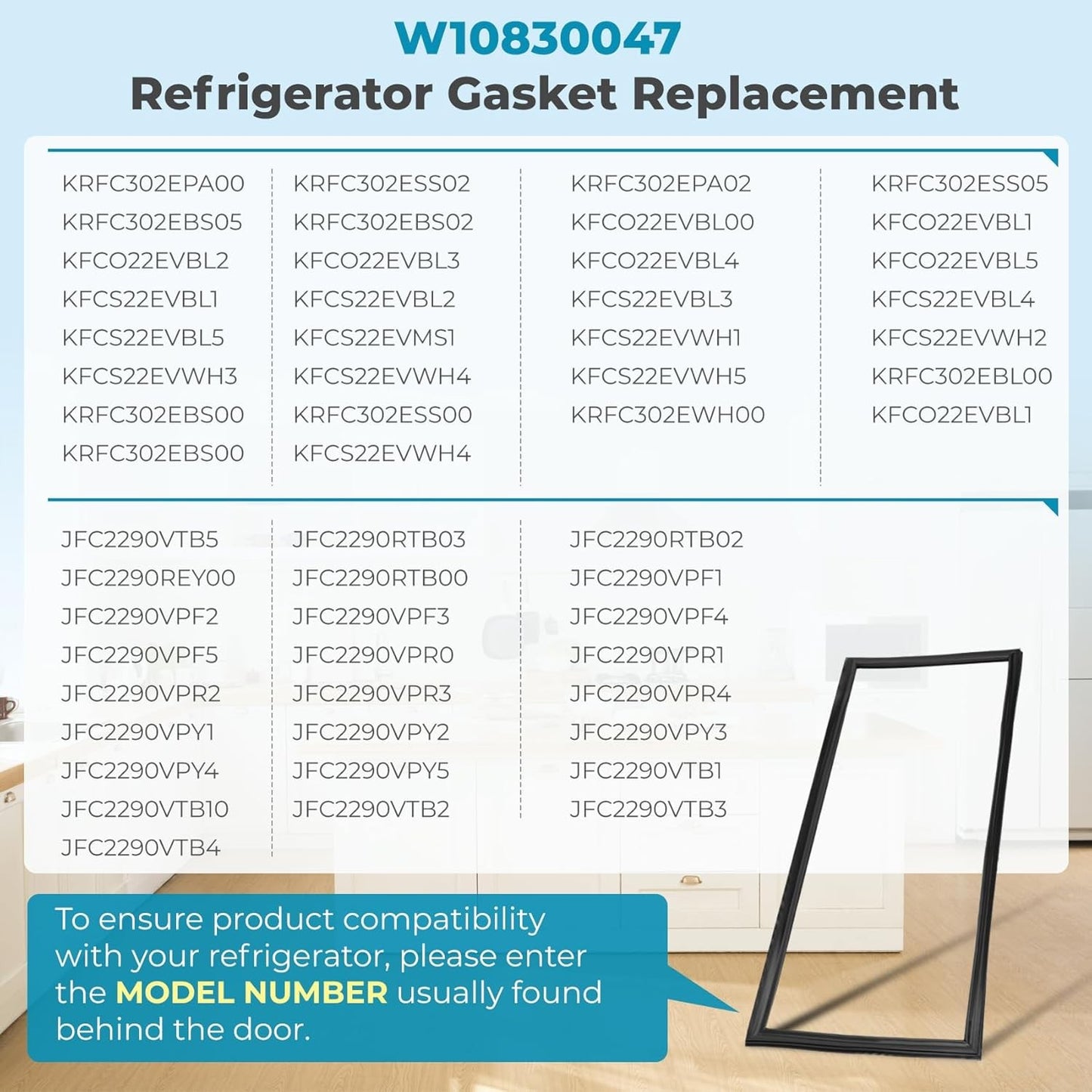 W10830047 Refrigerator Door Gasket Fits Whirlpool JennAir KitchenAid 42.91x16.93