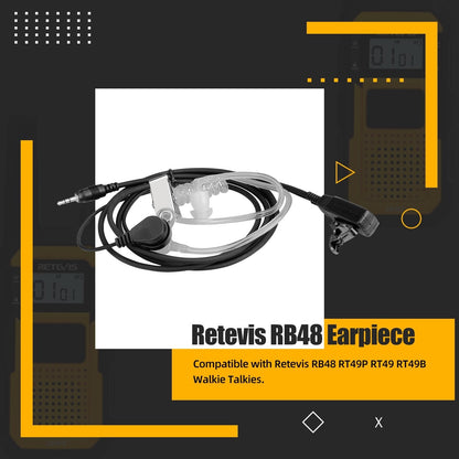 Retevis RB48 Walkie Talkies Headset with Mic 1 Pin 2.5mm, Compatible Black