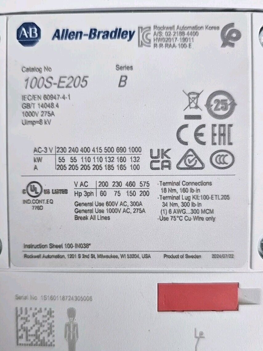 ALLEN BRADLEY 100S-E205 Contractor 100S-E205KJ12C B Series