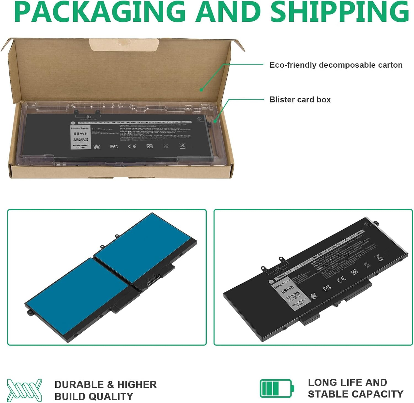 3HWPP Laptop Battery for Dell Latitude 5401 5410 5411 5501 5510 5511 Precision