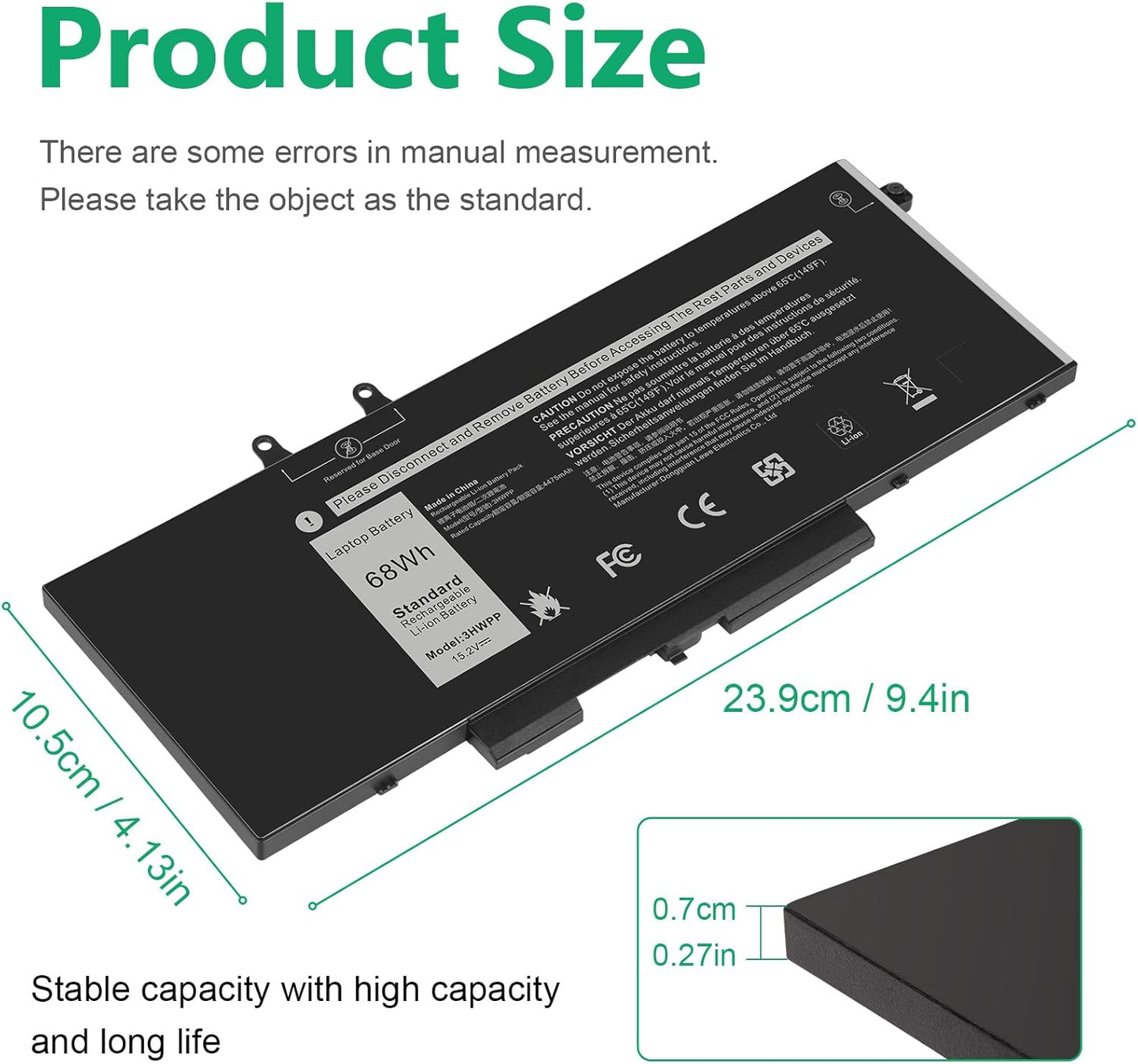3HWPP Laptop Battery for Dell Latitude 5401 5410 5411 5501 5510 5511 Precision