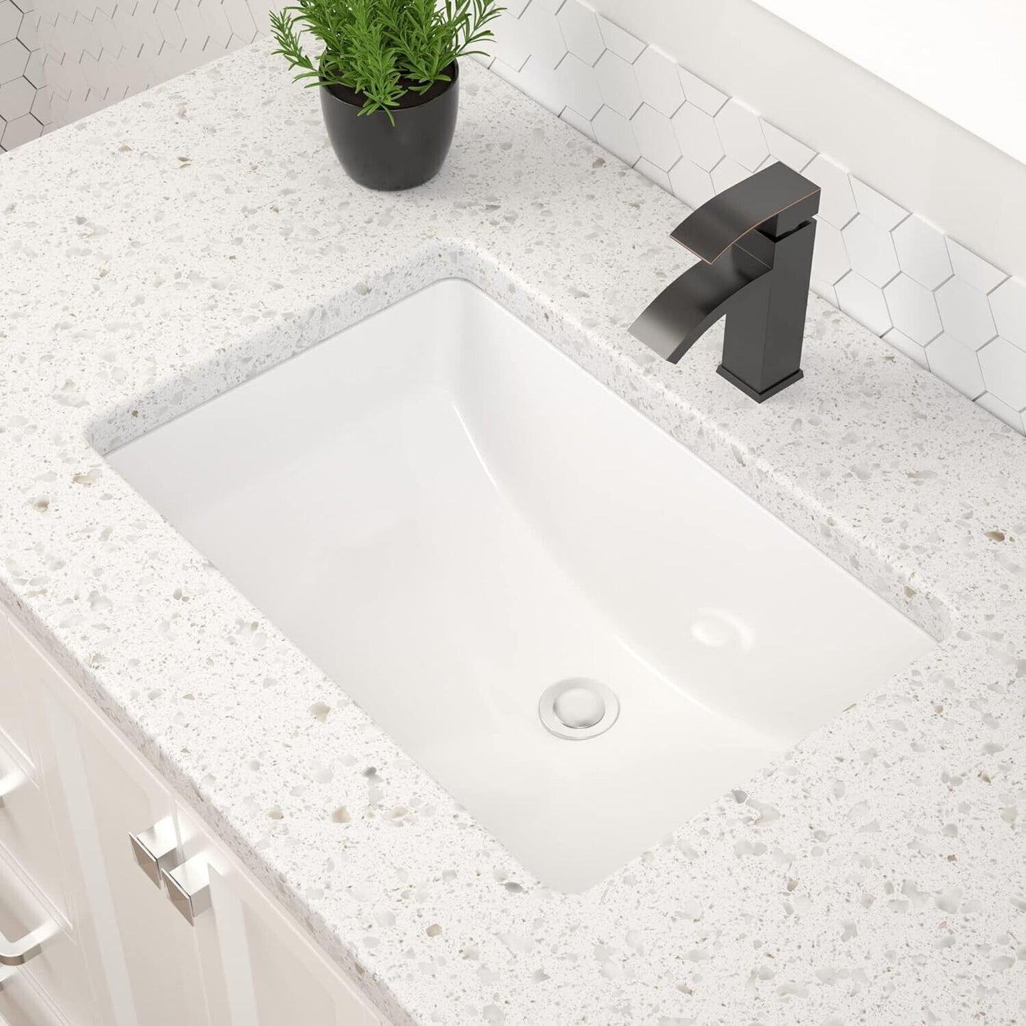 Dcolora Undermount Bathroom Porcelain Ceramic Rectangular Vessel Sink - White