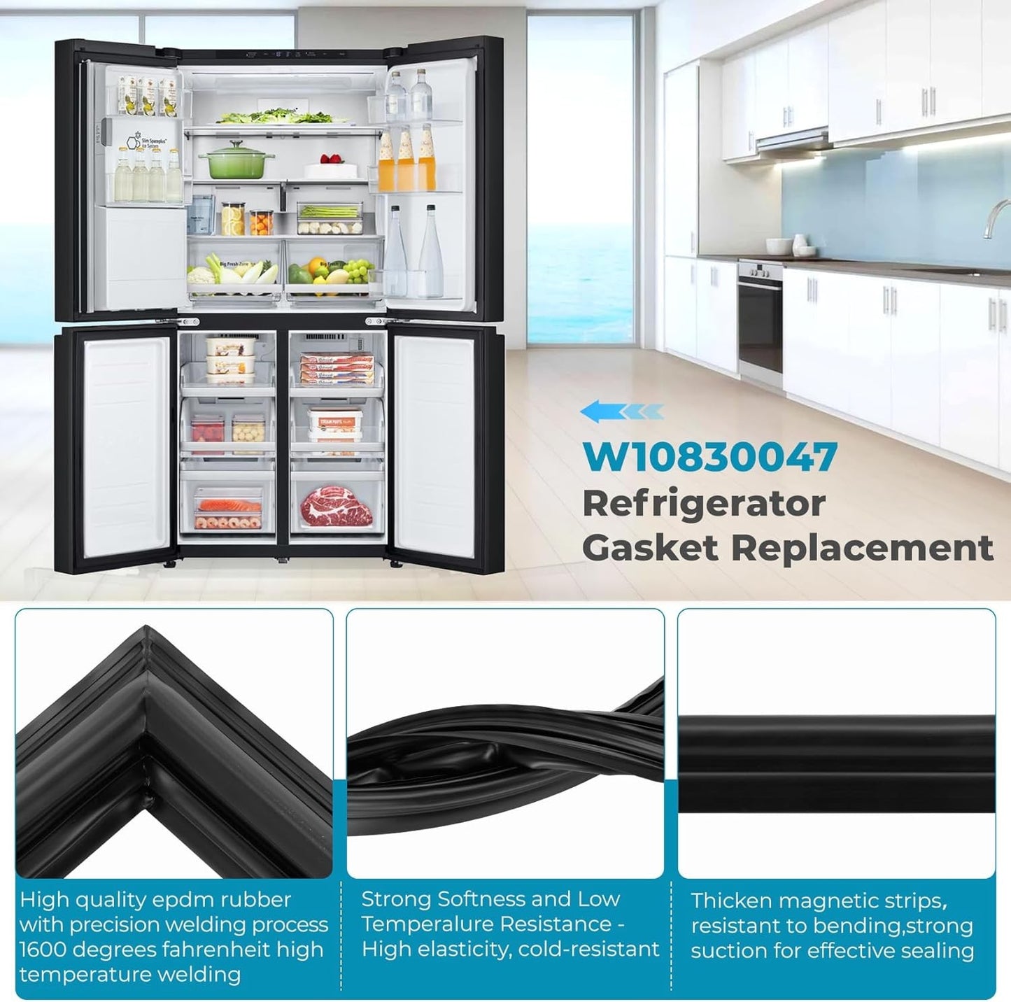 W10830047 Refrigerator Door Gasket Fits Whirlpool JennAir KitchenAid 42.91x16.93