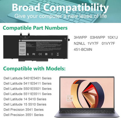 3HWPP Laptop Battery for Dell Latitude 5401 5410 5411 5501 5510 5511 Precision
