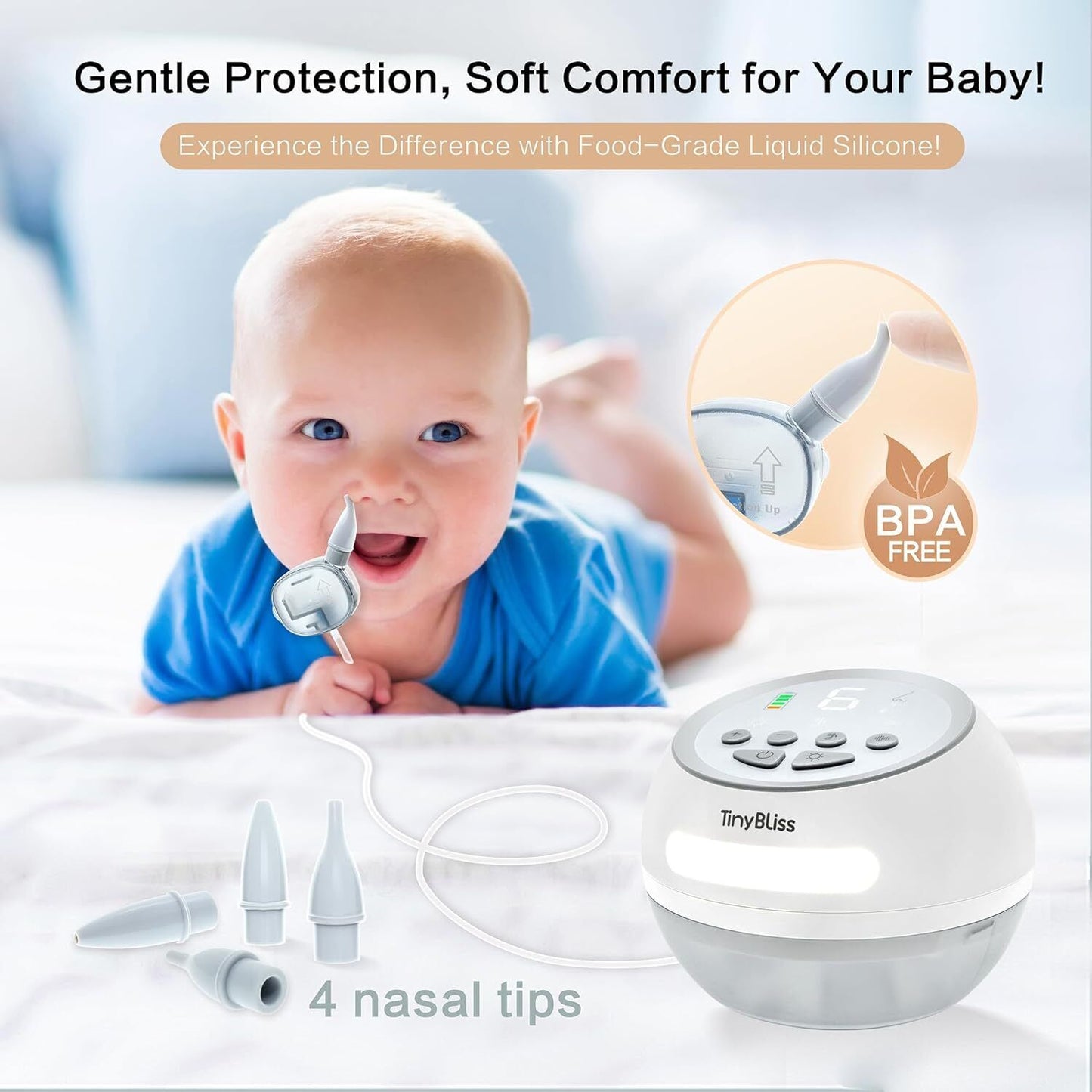 Baby Nasal Aspirator, 75kpa Poweful Suction, High Flow Electric Nose Suction