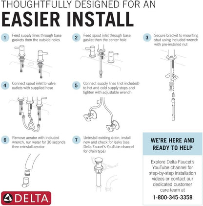 Delta Vero Widespread Bathroom Faucet Chrome 3553LF 3‑Hole Pop‑Up Drain