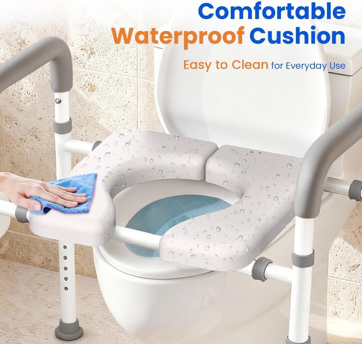 Raised Toilet Seat with Handles Height & Width Adjustable Fits Any Toilet 400 lb