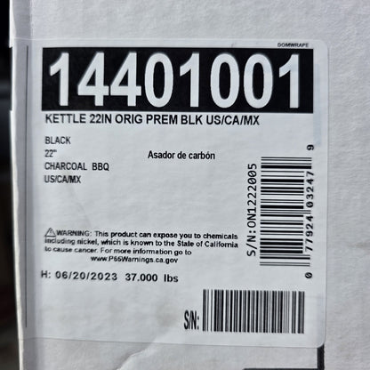 Weber Original Kettle Premium Charcoal Grill, 22-Inch, Black New