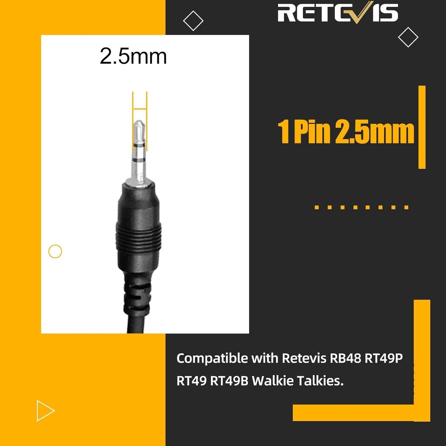 Retevis RB48 Walkie Talkies Headset with Mic 1 Pin 2.5mm, Compatible Black