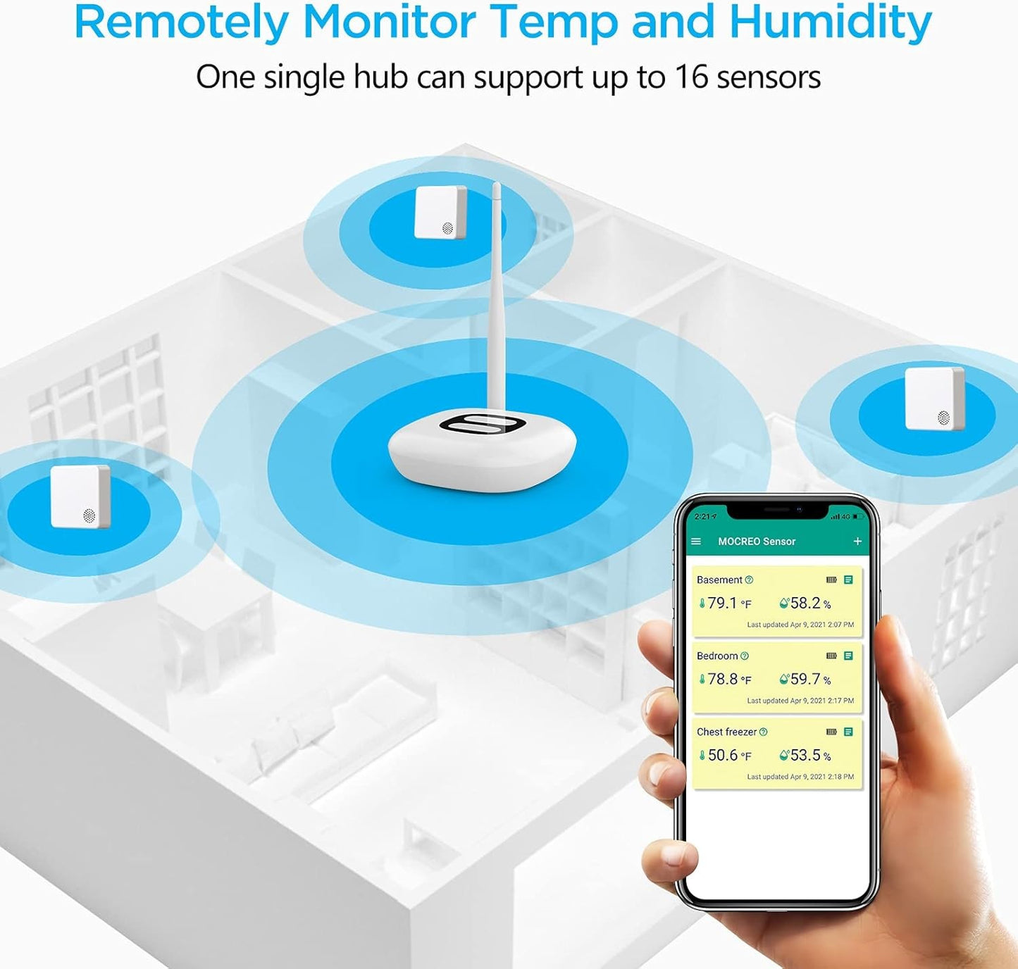 MOCREO H1 WiFi Thermometer Hygrometer Hub for Sensors Remote Monitoring