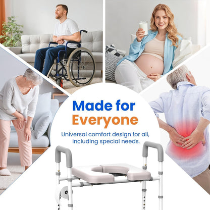 Raised Toilet Seat with Handles Height & Width Adjustable Fits Any Toilet 400 lb