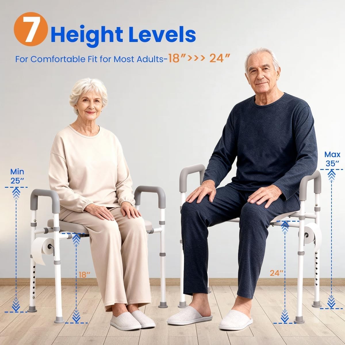 Raised Toilet Seat with Handles Height & Width Adjustable Fits Any Toilet 400 lb