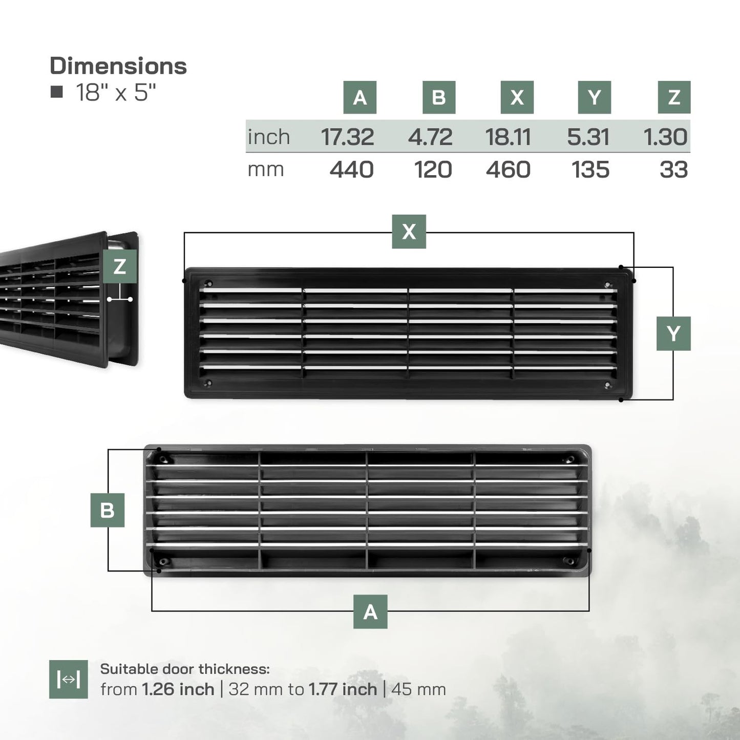 Vent Systems 18" x 5" Inch Plastic Door Air Vent Cover Two Sided Louvered Vent