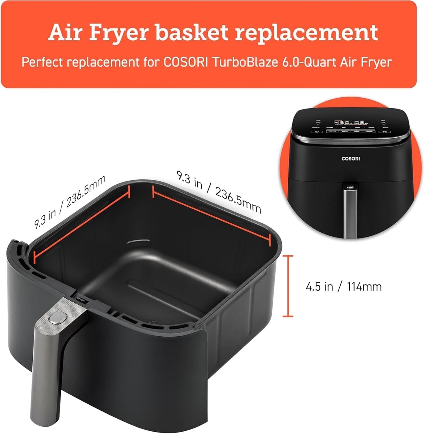 COSORI Turboblaze 6Qt Air Fryer Basket Replacement Accessories for CAF-DC601-KUS