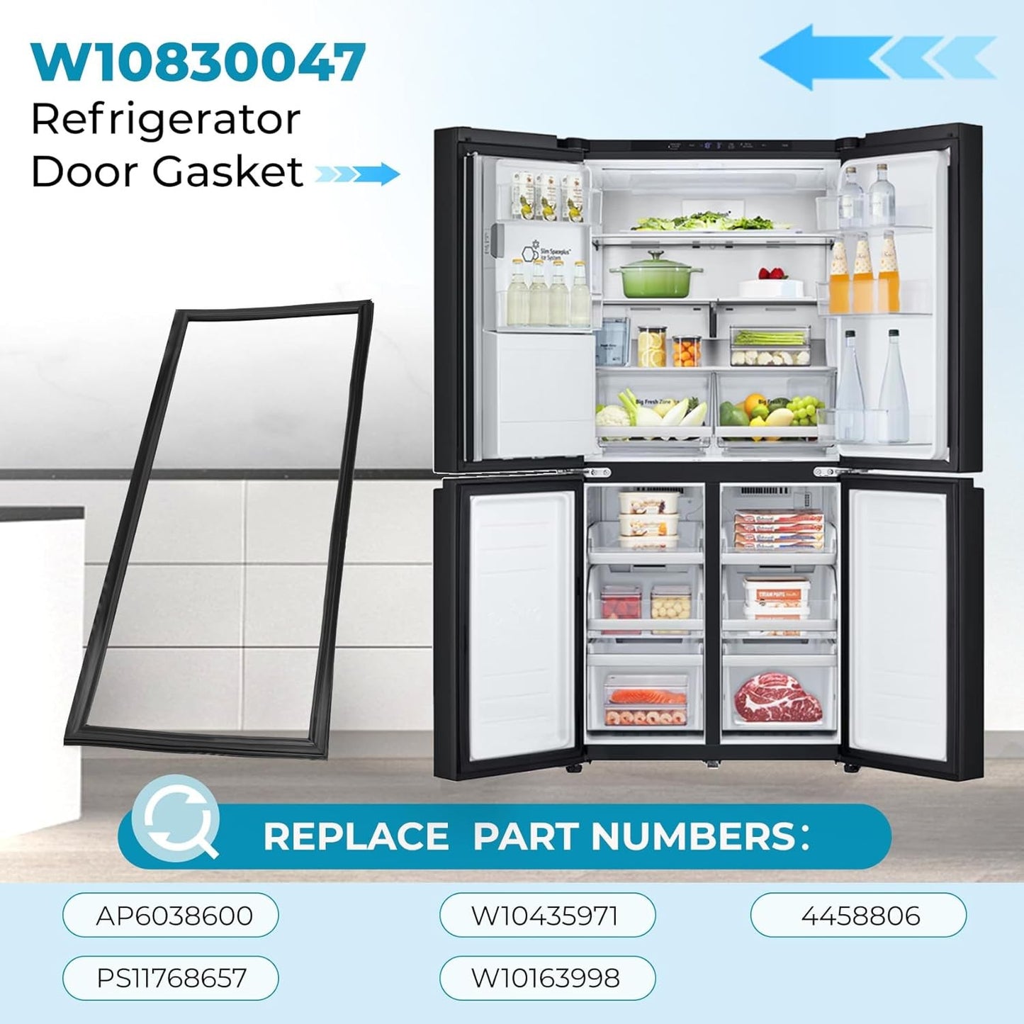 W10830047 Refrigerator Door Gasket Fits Whirlpool JennAir KitchenAid 42.91x16.93