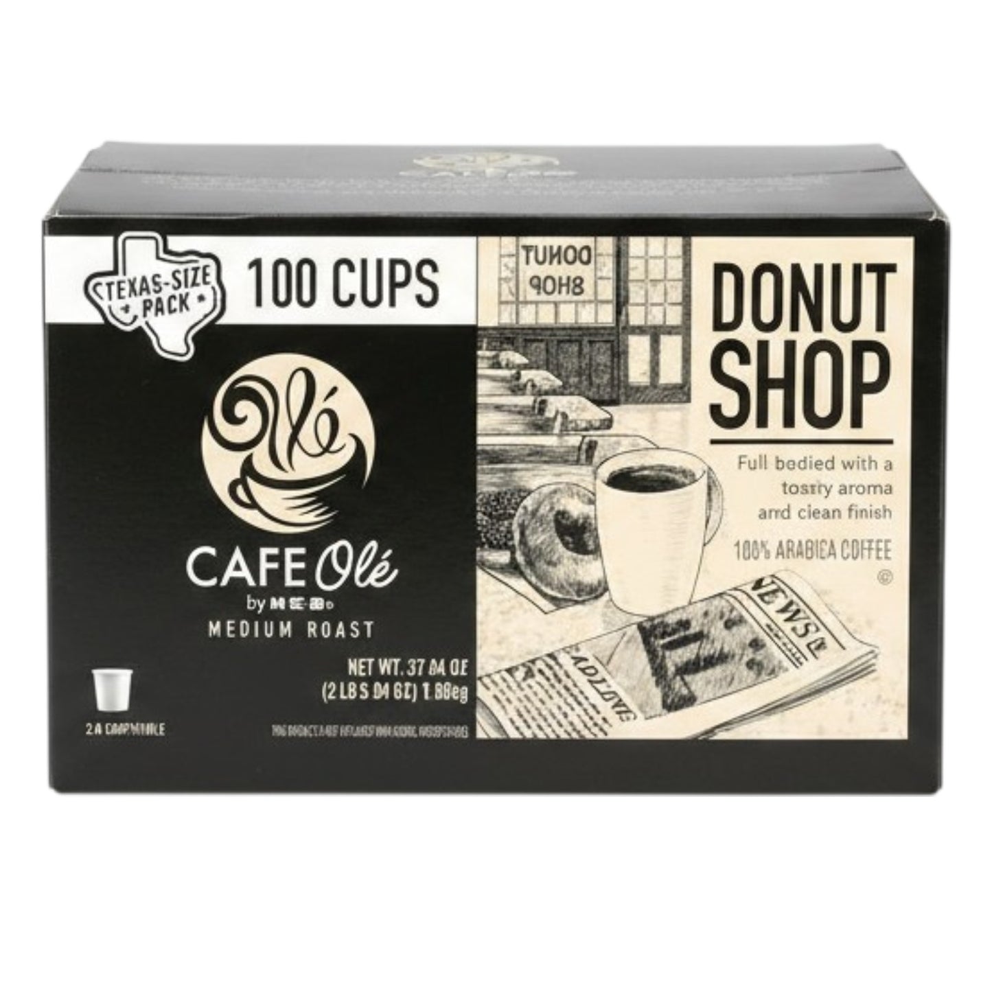 CAFE Ole by H-E-B Donut Shop Medium Roast Coffee Single Serve Cups 100 Count