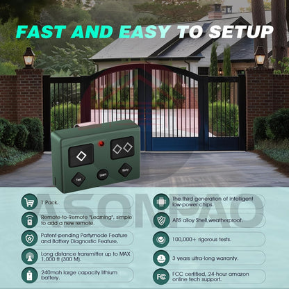 AXP1 AXS1 Premium Remote Control 5-Button Partymode Automatic Gate Opener 1Pack 3-Year Warranty
