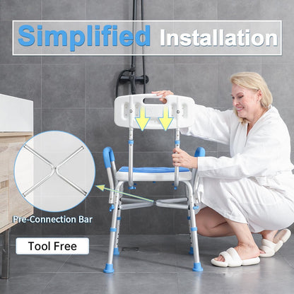 500lb Heavy Duty Shower Chair with Arms Waterproof Adjustable Bath Stool for Seniors