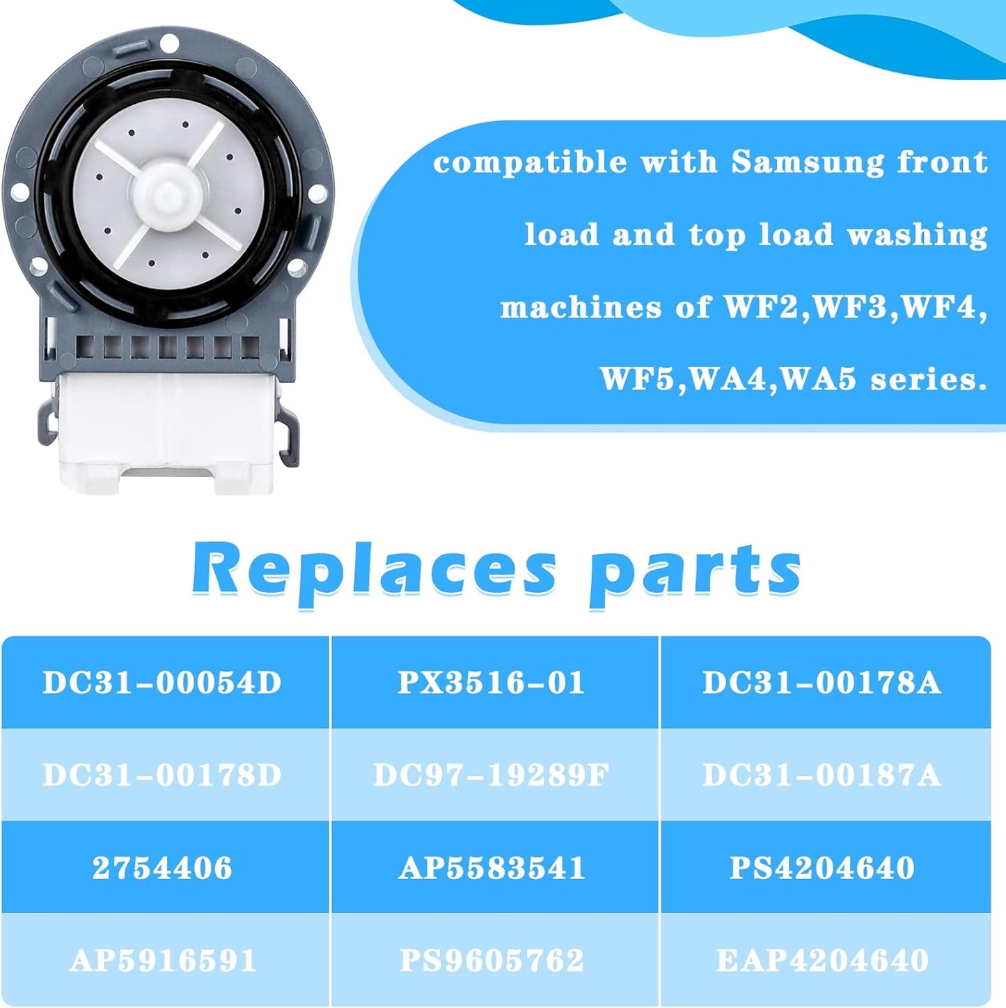 Washer Drain Pump DC31-00054D DC31-00187A for Samsung WA4 WA5 WF2 WF3 WF4 WF5 TOMOON