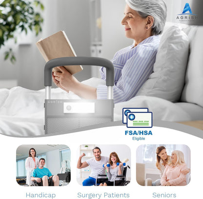 Agrish Bed Rails for Elderly Adults Safety with Motion Light & Storage Pouch