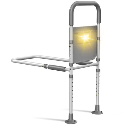 Bed Rails for Elderly Adults Safety with Motion Sensor Light & Storage Bag Adjustable Support Bar for King Queen Full Twin Beds NA263-003