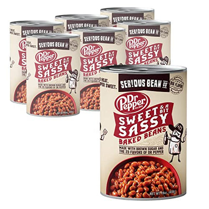 SERIOUS Bean Co Sweet and a Bit Sassy Dr Pepper Baked Beans, Canned Baked Beans made with White Beans, Vegan Beans, Ready to Serve Beans, (16.0 oz (454g) 6 Pack)