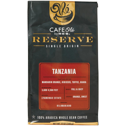 CAFE Ole Reserve Tanzania Whole Bean Coffee Single Origin by H‑E‑B