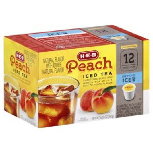 HEB Peach Iced Tea 12 Single Cups Compatible with Keurig K-cup Brewers