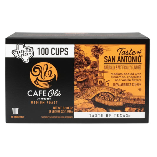 CAFE Ole by H-E-B Taste of San Antonio Medium Roast Coffee Single Serve Cups, 100 Count