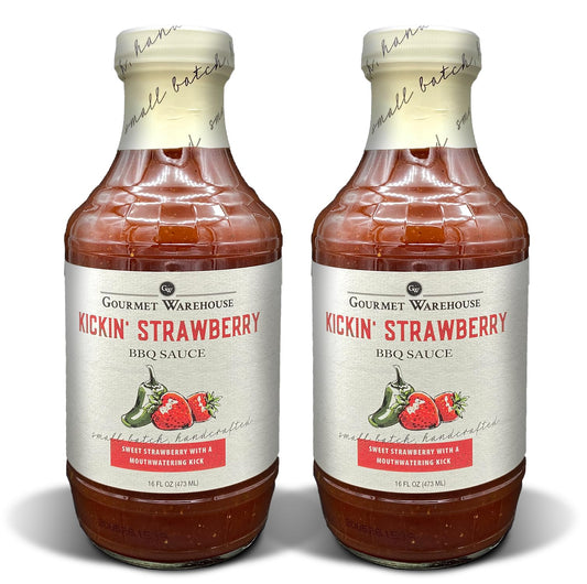 Gourmet Warehouse Kickin' Strawberry BBQ Sauce, Premium Barbecue Sauces 16 Ounces No HFCS (Pack of 2)